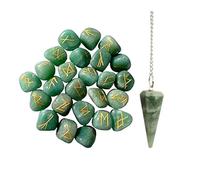 KULIA® Set de 25 piedras rúnicas (alfabeto); runas de jade verde pulido estilo Feng Shui; piedras talladas a mano para Reiki y equilibrio de chakras; decoración para el hogar u oficina.