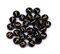 KULIA® Set de 25 piedras rúnicas de ágata negra (alfabeto Elder Futhark); piedras con símbolos Reiki y Feng Shuirunas para principiantesequilibrio de chakras y artesanía en cristal.