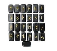 KULIA® Set de 25 piedras rúnicas de ágata negra natural incluye símbolos Reiki ideal para principiantes, equilibrio de chakras, rituales y regalos religiosos.