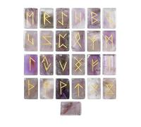 KULIA Set de 25 Piedras Rúnicas de Cristal de Amatista con Alfabeto Runas Ideales para Principiantes y Feng Shui Piedras Rodadas Naturales para el Equilibrio de Chakras Set de Runa Símbolos Reiki