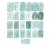 KULIA Set de 25 Runas de Cristal Amazonita Natural para Principiantes Equilibrio de Chakras y Feng Shui Kit de Brujería y Reiki Alfabeto Rúnico Artesanal Amuleto de la Suerte