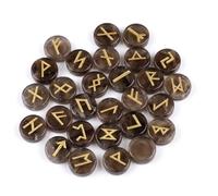 KULIA®Set de runas de cristal de cuarzo ahumado 25 piezas (alfabeto Elder Futhark) Piedras pulidas con símbolos para Feng Shui y Reiki Artesanales para principiantes y equilibrio de chakras