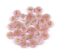 KULIA®Set de runas de cristal de cuarzo rosa 25 piezas (alfabeto Elder Futhark) Piedras talladas con símbolos para Feng Shui y Reiki Artesanales para principiantes y equilibrio de chakras