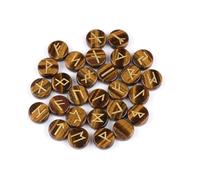 KULIA®Set de runas de cristal de ojo de tigre 25 piezas (alfabeto Elder Futhark) Piedras con símbolos para Feng Shui y Reiki Artesanales para principiantes y equilibrio de chakras Piedras rúnicas
