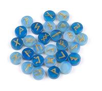 KULIA® Set de runas de cristal de opalita 25 piezas (alfabeto Elder Futhark) Piedras pulidas con símbolos para Feng Shui y Reiki Artesanales para principiantes y equilibrio de chakras