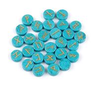 KULIA®Set de runas de cristal de turquesa 25 piezas (alfabeto Elder Futhark) Piedras talladas a mano con símbolos para Feng Shui y Reiki Para principiantes y equilibrio de chakras