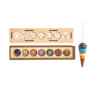 KULIA Set de Sólidos Platónicos 7 piedras de los siete chakras caja de geometría sagrada péndulo de Reiki Feng Shui piedra curativa de chakras caja decorativa tallada a mano minitorre de péndulo