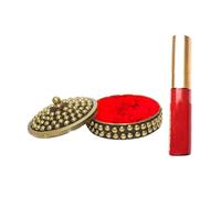 KULIA® Sindoor Box Kumkum Holder Caja de joyería decorativa Caja de Kumkum tallada a mano Juego de Pooja hindú con Sindur Accesorios para mujeres Artículo de belleza Organizador de recuerdos