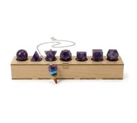 KULIA® Sólidos Platónicos de Diferentes Formas 7 Piedras de Amatista con Caja de Geometría Sagrada Caja de Madera Tallada a Mano Piedra de Cristal de los Siete Chakras Torre ReikiRegalo Religioso