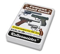 Kulturmeister - Cartas famosas de pistolas: explora 32 cartas únicas con temática de esta pistola, juego de Trump atractivo, cartas de juego geniales y únicas para entusiastas de la noche de juegos