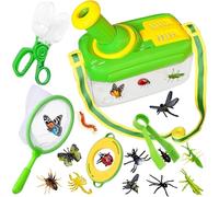 Kulveanju Kit Explorador Niños 17 en 1, Kit Caza Insectos, con Caja Insectos, Lupa, Red de Mariposas, Pinzas, 12 Insectos Juguete, Juegos Aire Libre, Cumpleaños para 3 4 5 6 Años