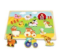 Kulveanju Puzzle Madera Bebe 1 Año - Puzzles Infantiles con Mango, Montessori Rompecabezas Madera Animales de Granja Puzzle Juguetes Cumpleaños Originales Bebes 1 Años, 30x22.5 cm