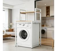kumamart 2-Tier Over Washer Storage Shelf, Freestanding Over Laundry Storage Shelf with Sturdy Frame, Multi-Purpose Washing Machine Shelf for Bathroom & Laundry Room, Black & White(White)