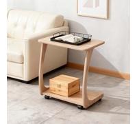 kumamart C Shaped Side Table For Sofa with Wheels - Solid Wood Rolling Side, Multi-Functional TV Tray End For Living Room, Easy Assembly Compact(D)