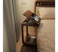 kumamart C-Shaped Side Table, Walnut Coffee Table for Couch Sofa Adjustable Desktop, Wooden End Desk with Lockable Wheels Rolling Side for Living Room, Bedroom(23.6"x15.7"x25.6")