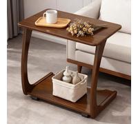 kumamart C Table with Wheels - Solid Wood Rolling Side For Couch Sofa, Multi-Functional TV Tray For Living Room, Easy Assembly(A)