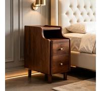 kumamart Cómoda pequeña de Almacenamiento de Madera Maciza for Dormitorio | Compartimento de almacenamiento doble, muesca eléctrica trasera, guía de rodillos silenciosa(Walnut color,25*40*50cm)