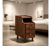 kumamart Cómoda pequeña de Almacenamiento de Madera Natural for Dormitorio | Compartimento de almacenamiento doble, muesca eléctrica trasera, guía de rodillos silenciosa(Walnut color,25*40*50cm)
