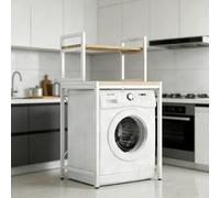 kumamart Freestanding Over Washer Storage Shelf, 2-Tier Over Laundry Storage Shelf with Stable Frame, Multi-Purpose Washing Machine Shelf for Bathroom & Laundry Room, Black & White(White)