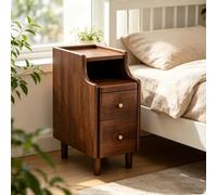 kumamart Mesa Auxiliar compacta de Madera Dura seleccionada for Dormitorio | Compartimento de almacenamiento doble, muesca eléctrica trasera, guía de rodillos silenciosa(Walnut color,25*40*50cm)
