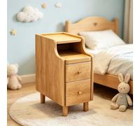 kumamart Mesa Auxiliar compacta de Madera Dura seleccionada for Dormitorio | Compartimento de almacenamiento doble, muesca eléctrica trasera, guía de rodillos silenciosa(Natural wood color,25*40*50cm)
