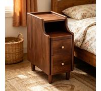 kumamart Mesa Auxiliar compacta de Madera Natural for Dormitorio | Compartimento de almacenamiento doble, muesca eléctrica trasera, guía de rodillos silenciosa(Walnut color,25*40*50cm)