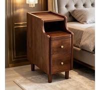 kumamart Mesa Auxiliar pequeña de Madera auténtica for Dormitorio | Compartimento de almacenamiento doble, muesca eléctrica trasera, guía de rodillos silenciosa(Walnut color,30*40*50cm)