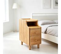 kumamart Mesa Auxiliar pequeña de Madera auténtica for Dormitorio | Compartimento de almacenamiento doble, muesca eléctrica trasera, guía de rodillos silenciosa(Natural wood color,25*40*50cm)