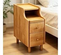 kumamart Mesa Auxiliar pequeña de Madera auténtica for Dormitorio | Compartimento de almacenamiento doble, muesca eléctrica trasera, guía de rodillos silenciosa(Natural wood color,25*40*50cm)