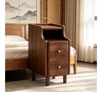 kumamart Mesa Auxiliar pequeña de Madera Maciza for Dormitorio | Compartimento de almacenamiento doble, muesca eléctrica trasera, guía de rodillos silenciosa(Walnut color,30*40*50cm)