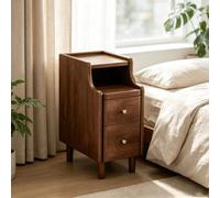 kumamart Mesa Auxiliar pequeña de Madera Natural for Dormitorio | Compartimento de almacenamiento doble, muesca eléctrica trasera, guía de rodillos silenciosa(Walnut color,25*40*50cm)