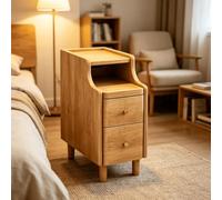 kumamart Mesa Auxiliar pequeña de Madera Premium for Dormitorio | Compartimento de almacenamiento doble, muesca eléctrica trasera, guía de rodillos silenciosa(Natural wood color,30*40*50cm)