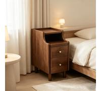 kumamart Mesa Auxiliar pequeña de Madera seleccionada for Dormitorio | Compartimento de almacenamiento doble, muesca eléctrica trasera, guía de rodillos silenciosa(Walnut color,20*40*50cm)