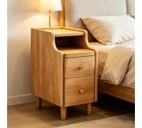 kumamart Mesita de Noche compacta de Madera Natural for Dormitorio | Compartimento de almacenamiento doble, muesca eléctrica trasera, guía de rodillos silenciosa(Natural wood color,20*40*50cm)