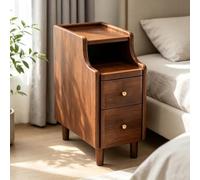kumamart Mesita de Noche compacta de Madera Natural for Dormitorio | Compartimento de almacenamiento doble, muesca eléctrica trasera, guía de rodillos silenciosa(Walnut color,25*40*50cm)