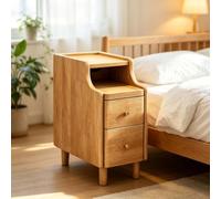 kumamart Mesita de Noche compacta de Madera seleccionada for Dormitorio | Compartimento de almacenamiento doble, muesca eléctrica trasera, guía de rodillos silenciosa(Natural wood color,25*40*50cm)