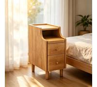 kumamart Mesita de Noche pequeña de Madera auténtica for Dormitorio | Compartimento de almacenamiento doble, muesca eléctrica trasera, guía de rodillos silenciosa(Natural wood color,20*40*50cm)