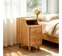 kumamart Mesita de Noche pequeña de Madera Natural for Dormitorio | Compartimento de almacenamiento doble, muesca eléctrica trasera, guía de rodillos silenciosa(Natural wood color,25*40*50cm)