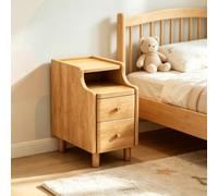 kumamart Mesita de Noche pequeña de Madera Natural for Dormitorio | Compartimento de almacenamiento doble, muesca eléctrica trasera, guía de rodillos silenciosa(Natural wood color,25*40*50cm)
