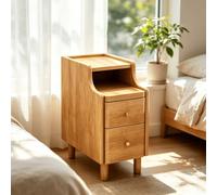 kumamart Mesita de Noche pequeña de Madera Premium for Dormitorio | Compartimento de almacenamiento doble, muesca eléctrica trasera, guía de rodillos silenciosa(Natural wood color,30*40*50cm)