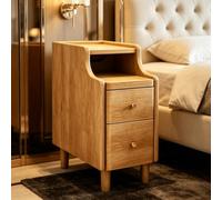 kumamart Mesita de Noche pequeña de Madera Premium for Dormitorio | Compartimento de almacenamiento doble, muesca eléctrica trasera, guía de rodillos silenciosa(Natural wood color,25*40*50cm)