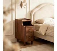 kumamart Mesita de Noche pequeña de Madera seleccionada for Dormitorio | Compartimento de almacenamiento doble, muesca eléctrica trasera, guía de rodillos silenciosa(Walnut color,20*40*50cm)