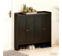 kumamart Narrow Shoe Cabinet with Doors - Adjustable Shelves Storage Rack For Entryway, Hallway & Living Room | Space-Saving Shoes Organizer (Black)(Four,107)