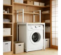 kumamart Practical Washing Machine Shelf, Over Washer Shelf with Open Storage, Heavy-Duty Over Washer and Dryer Storage Rack for Laundry Room, Black & White Choices(White)