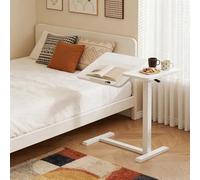 kumamart Rolling Overbed Table with Wheels Adjustable Height, Tilting Top & Detachable Side - Mobile Desk For Bed, Sofa, Home Use(White)