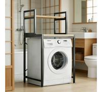 kumamart Space-Saving Washing Machine Shelf, Over Washer Shelf with Open Storage, Heavy-Duty Over Washer and Dryer Storage Rack for Laundry Room, Available in Black and White(Black)