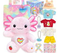 KUMANEKO - Lindo juego de regalo de felpa Axolotl con 12 piezas de ropa y accesorios de animales de peluche Axolotl, juguete de 13 pulgadas, regalos de cumpleaños para niñas y niños de 4 a 12 años