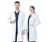 KUMARS Abrigo de laboratorio para mujeres y hombres, abrigo médico blanco de algodón y poliéster, abrigo de laboratorio de científico, ropa de trabajo, médico, estudiantes, abrigo escolar, abrigo