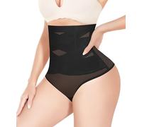KUMAYES Braga Tanga Faja Reductora Mujer Moldeadora sin Costuras de Cintura Alta Thong String Invisible Abdomen Levanta Glúteos Shapewear (Negro, XL)