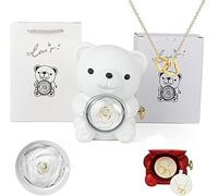 kumosaka Caja de Rosa Real preservada y Oso con Collar de corazón, Collar de corazón con Rosa Real en Forma de Oso, Caja de Regalo for Navidad, día de San Valentín, día de la Madre, cumpleaños(White)